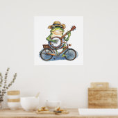 Moderner, grüner Frosch mit Gitarre auf dem Rad Poster (Küche)
