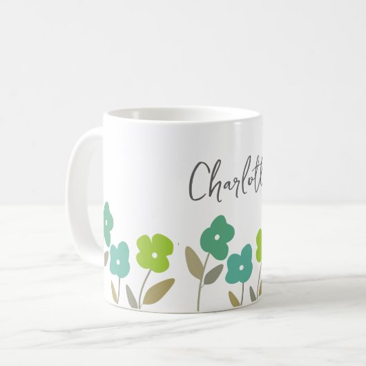 Moderner Grüner Frühling Blumenblüten Individuelle Kaffeetasse (Vorderseite Links)
