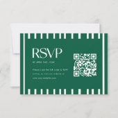 Moderner grüner gestreifter QR-Code zur Abschlussf RSVP Karte (Vorderseite)