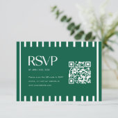 Moderner grüner gestreifter QR-Code zur Abschlussf RSVP Karte (Stehend Vorderseite)