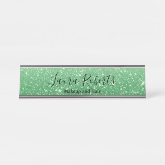 Moderner grüner Glitzer Schreibtischnamensplakette (Vorderseite )
