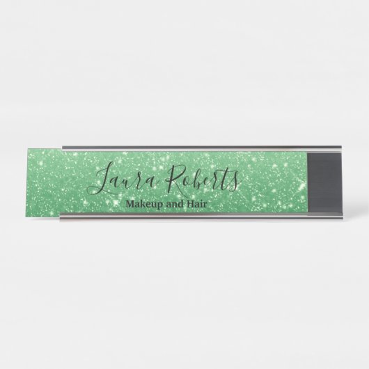 Moderner grüner Glitzer Schreibtischnamensplakette (Vorderseite )