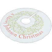 Moderner grüner Kranz auf Weiß Polyester Weihnachtsbaumdecke (Schrägansicht)