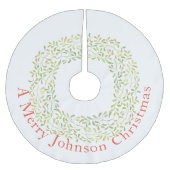 Moderner grüner Kranz auf Weiß Polyester Weihnachtsbaumdecke (Vorderseite)