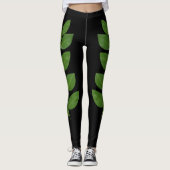 Moderner Grüner Laurel Verlasse auf Schwarz Leggings (Vorderseite)