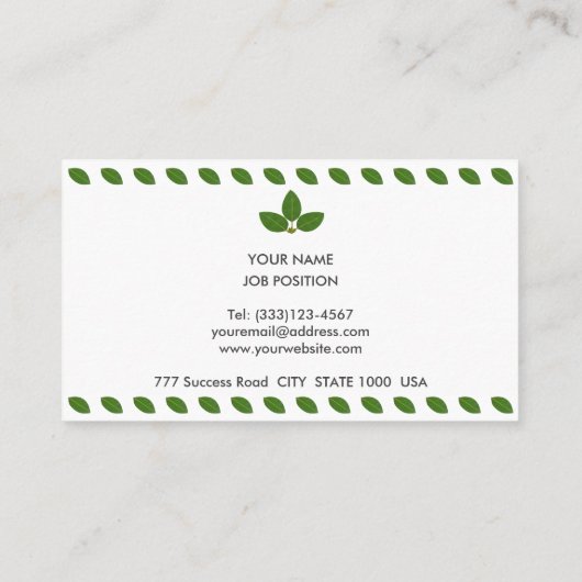Moderner Grüner Laurel Verlasse auf Weiß Visitenkarte (Rückseite)