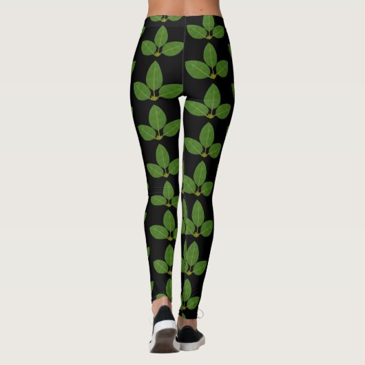 Moderner Grüner Laurel Verlasse Muster Leggings (Rückseite)