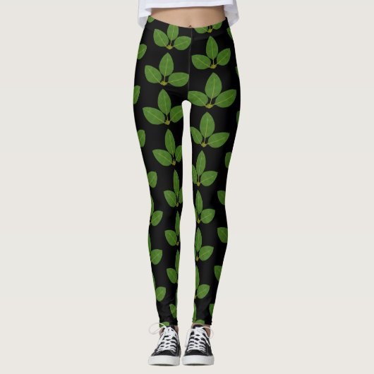Moderner Grüner Laurel Verlasse Muster Leggings (Vorderseite)