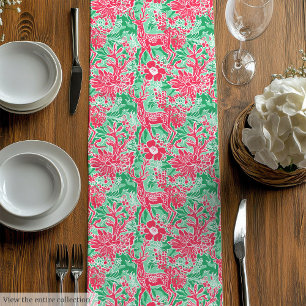 Moderner grüner magenta preppy Weihnachtstischläuf Mittelgroßer Tischläufer