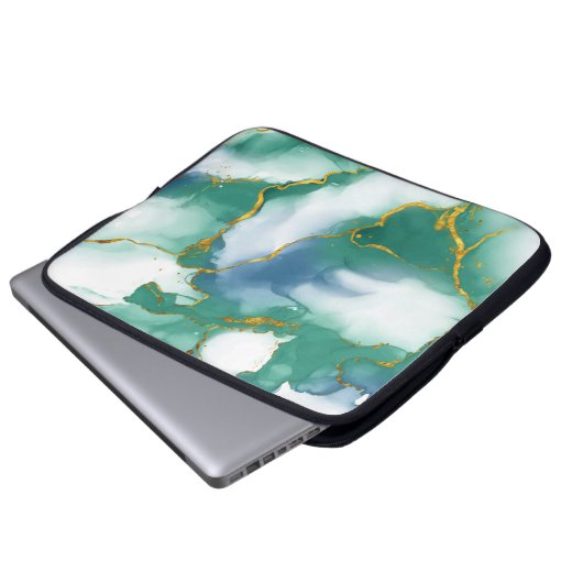 Moderner, grüner Marmoruntergrund - Laptop-Sieb Laptopschutzhülle (Vorne Knopf)