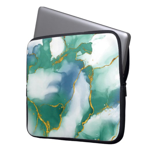 Moderner, grüner Marmoruntergrund - Laptop-Sieb Laptopschutzhülle (Vorderseite Links)