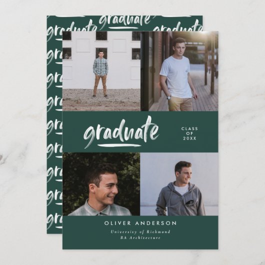 Moderner grüner MultiFoto-Typografie-Abschluss Einladung (Vorne/Hinten)