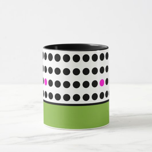 Moderner, grüner Polka-Dots-Farbblock Tasse (Zentrum)