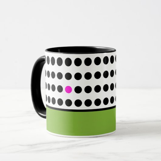 Moderner, grüner Polka-Dots-Farbblock Tasse (Vorderseite Links)