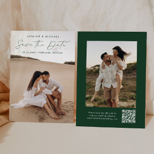 Moderner grüner QR-Code-Save-the-Date-Photo-2-Kart Save The Date