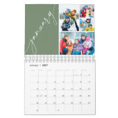 Moderner grüner Skript 4 Fotos pro Monat Kalender (Jan 2027)