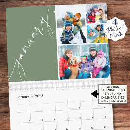 Moderner grüner Skript 4 Fotos pro Monat Kalender