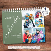 Moderner grüner Skript 4 Fotos pro Monat Kalender