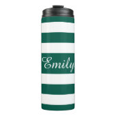 Moderner grüner Strickskriptname Thermosbecher (Vorderseite)