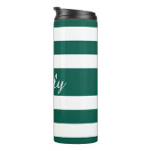 Moderner grüner Strickskriptname Thermosbecher (Nach rechts gedreht)