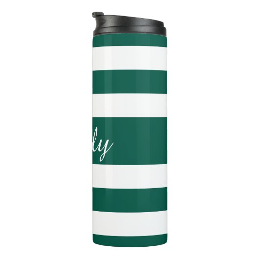 Moderner grüner Strickskriptname Thermosbecher (Nach rechts gedreht)