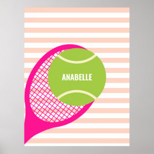 Moderner grüner Tennisball-Ball Rosa Name Poster