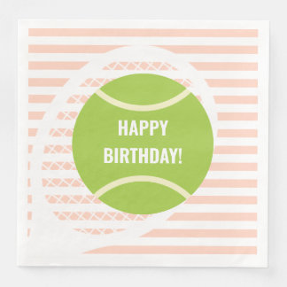 Moderner grüner Tennisball gestreift Geburtstag pi Serviette
