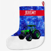 Moderner grüner Traktor auf Blue Großer Weihnachtsstrumpf (Rückseite)