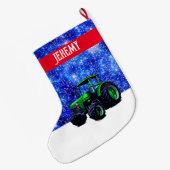 Moderner grüner Traktor auf Blue Großer Weihnachtsstrumpf (Rückseite (Hängend))