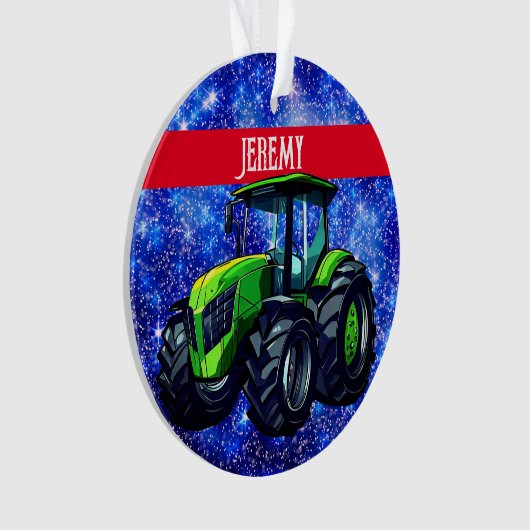 Moderner grüner Traktor auf Blue Ornament (Vorderseite)