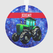 Moderner grüner Traktor auf Blue Ornament (Rückseite)