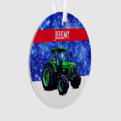 Moderner grüner Traktor auf Blue Ornament (Vorderseite)