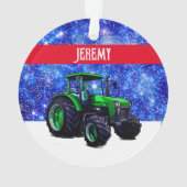 Moderner grüner Traktor auf Blue Ornament (Rückseite)