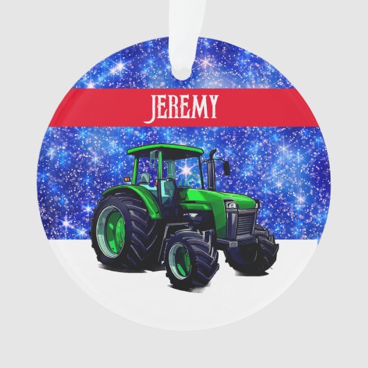 Moderner grüner Traktor auf Blue Ornament (Vorderseite)