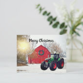 Moderner Grüner Traktor, Barnyard Weihnachten Postkarte (Stehend Vorderseite)