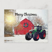 Moderner Grüner Traktor, Barnyard Weihnachten Postkarte (Vorderseite)