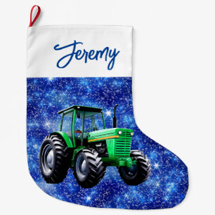 Moderner grüner Traktor Blau Großer Weihnachtsstrumpf