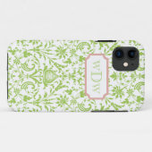 Moderner grüner und weißer Damast und staubiger Case-Mate iPhone Hülle (Rückseite (Horizontal))