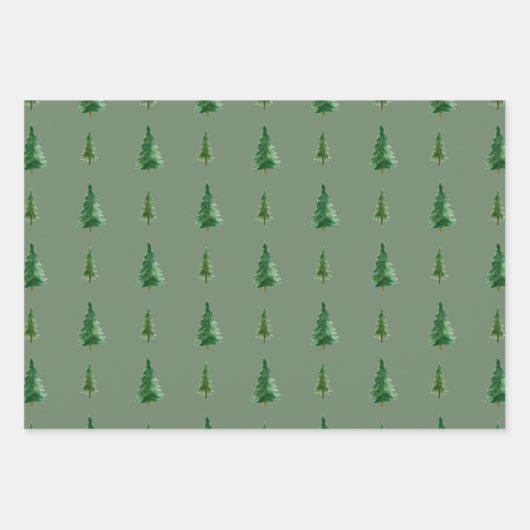 Moderner Grüner Wasserfarbener Weihnachtsbaum Geschenkpapier Set (Vorderseite 2)