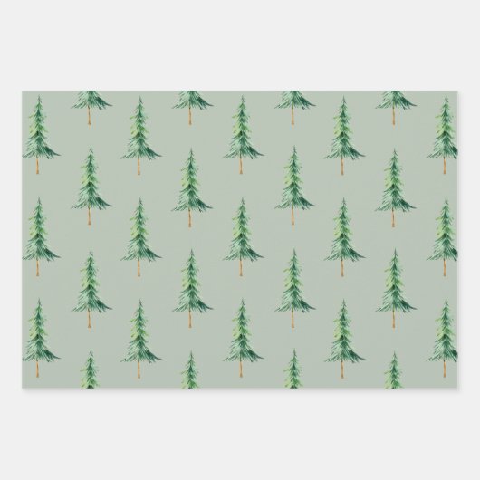 Moderner Grüner Wasserfarbener Weihnachtsbaum Geschenkpapier Set (Vorderseite)