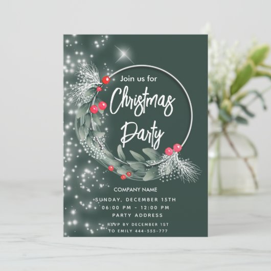 Moderner Grünkranz Einladung (Stehend Vorderseite)