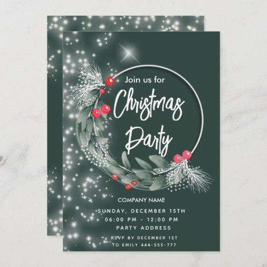 Moderner Grünkranz Einladung (Vorne/Hinten)