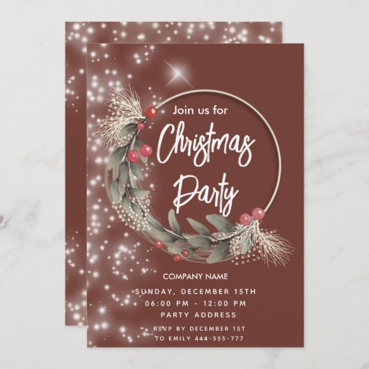 Moderner Grünkranz Einladung (Vorne/Hinten)