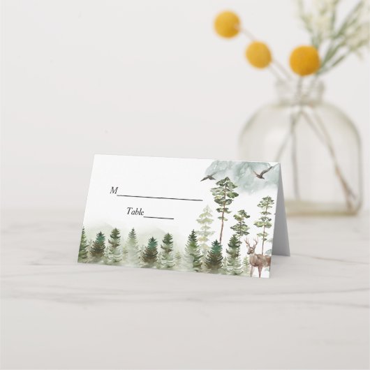 Moderner Grünwald | Aquarellbäume Platzkarte (Vorderseite)