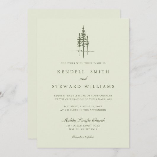 Moderner Grünwald Rustikale Hochzeitseinladung Einladung (Vorne/Hinten)