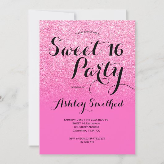 Moderner, gürmisch-rosa Glitzer ombre Sweet 16 Einladung (Vorderseite)