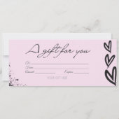 Moderner Gutschein mit schwarzer und rosa Gabe Einladung (Rückseite)