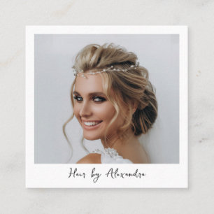 Moderner Haarstylist-Foto Elegantes Skript Quadratische Visitenkarte