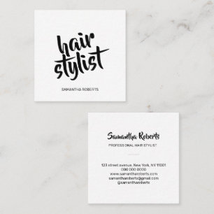 Moderner Haarstylist minimale Schrift weiß und sch Quadratische Visitenkarte