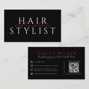 Moderner Haarstylist Schwarz Rosa QR-Code Visitenkarte